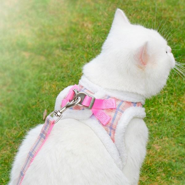 Pastel Pet Pet Check Fur Lining Harness Set, Pink