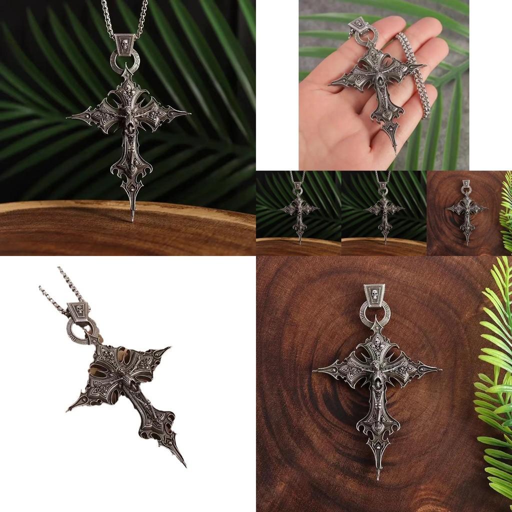 Unique Vintage Gothic Cross Skull Pendant Necklace With Eye-catching Pearl Chain Design