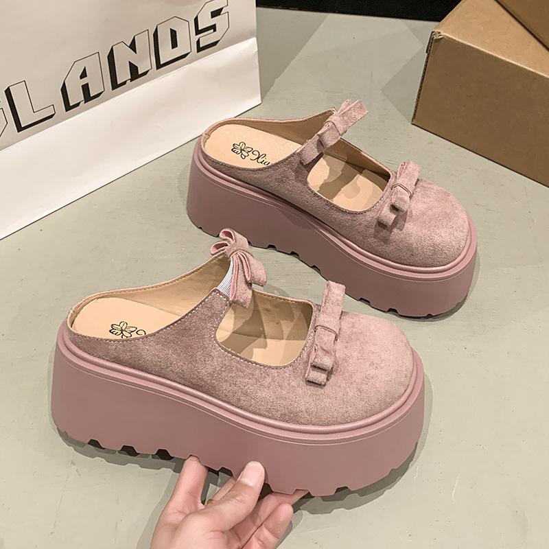 Thick-bottomed Bag Head, Half Slippers, Women's Outer Wear 2025 Spring New Versatile Muffin, Lazy Person Increases Height