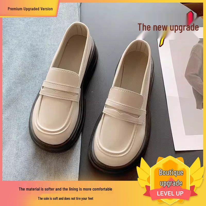 Mocassins Femininos 2025 Primavera Estilo Japonês Preto Sola Grossa - Sapatos Slip-On para Uniforme JK