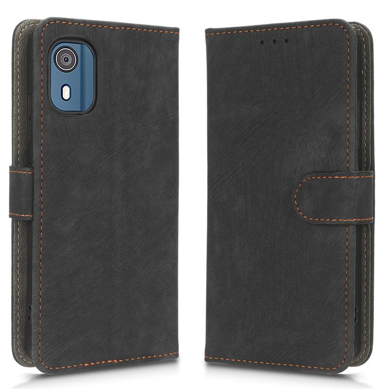 Compatible Nokia C02 Leather Case: Flip Stand with Card Slot & Magnetic Lanyard
