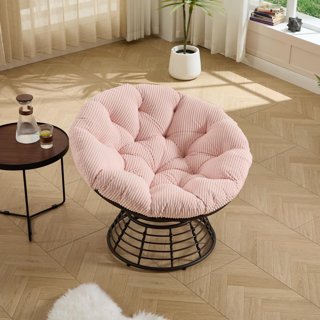 Ergonomic Wicker Papasan Chair, 360 degrees Swivel Indoor Outdoor with Soft Thick Cushion, Ideal for Living Room