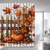 "Autumn Pumpkin Fence Shower Curtain - Perfect For Fall Bathroom Decor. High-Quality Fabric Ensures Durability And Atmosphere."