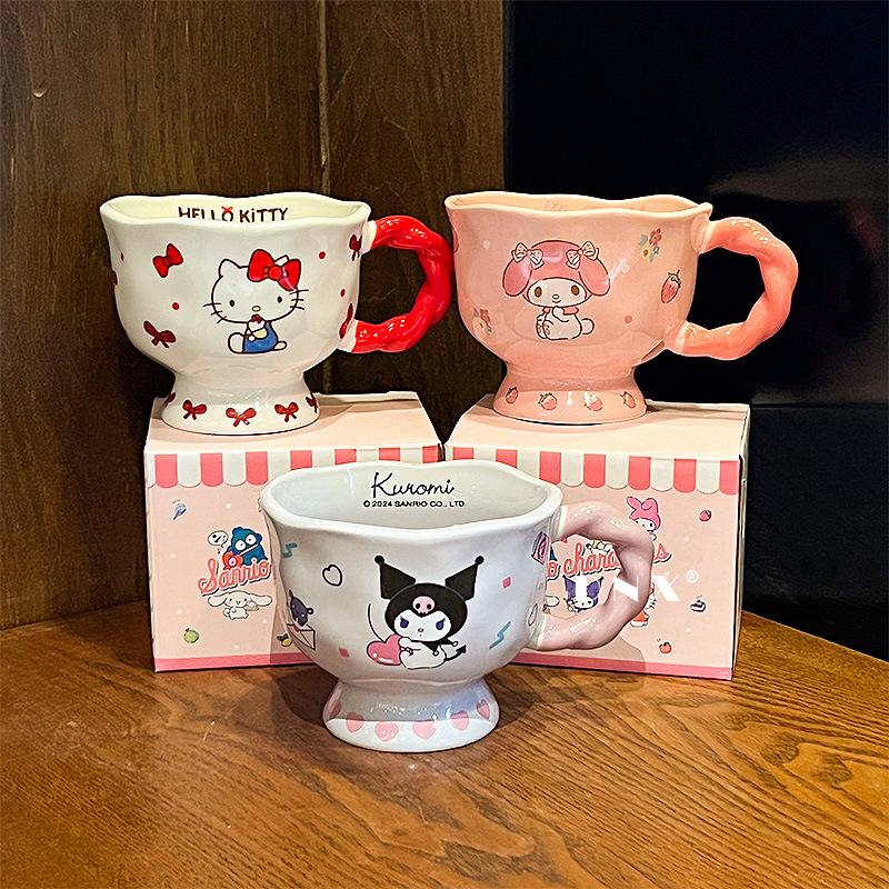 Sanrio tall mug ceramic water cup household drinking water office cup high value cute coffee cup woman