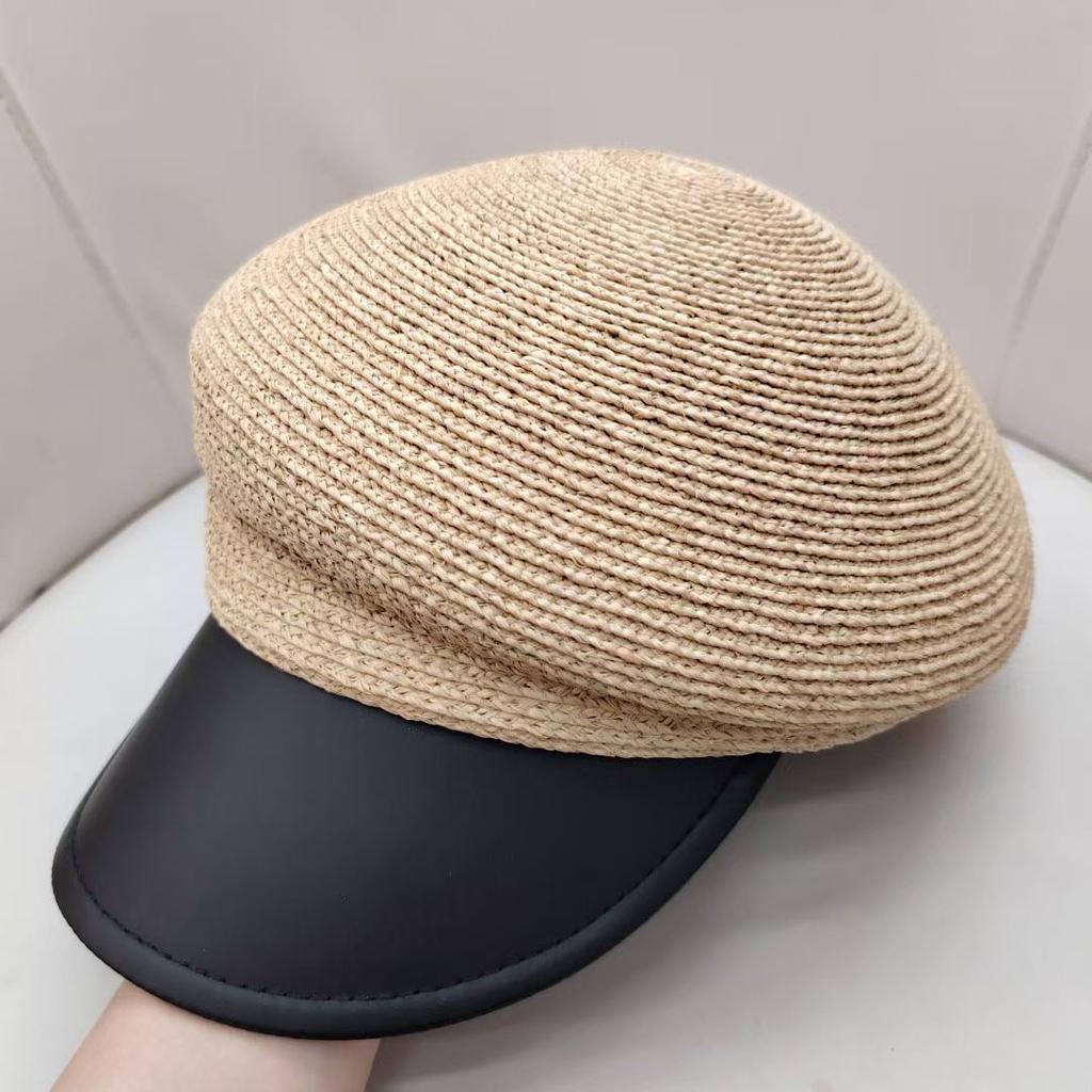 Casquette Asymétrique en Raffia Style Designer Japonais Mode pour Femmes Chapeau de Soleil Protection Solaire Été pour Dame Casquette Gavroche Noir
