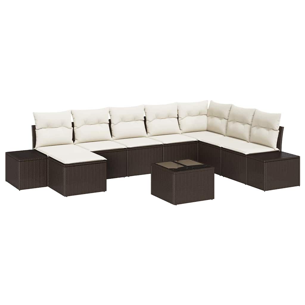 Garden Sofa Set with Cushions 9 pcs Brown Poly Rattan