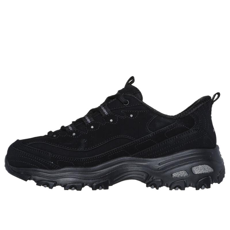 Skechers D'Lites Women Black Low Top Casual Shoes Leather Comfort Simple Versatile 150543-BBK
