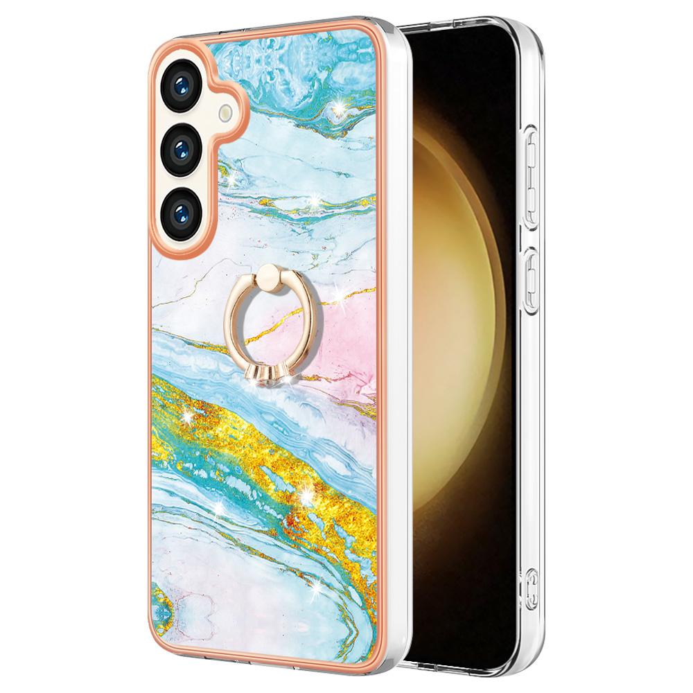 

For Samsung Galaxy S24+/Galaxy S25+ Case with Ring Kickstand Marble Pattern Electroplating TPU Back Cover E