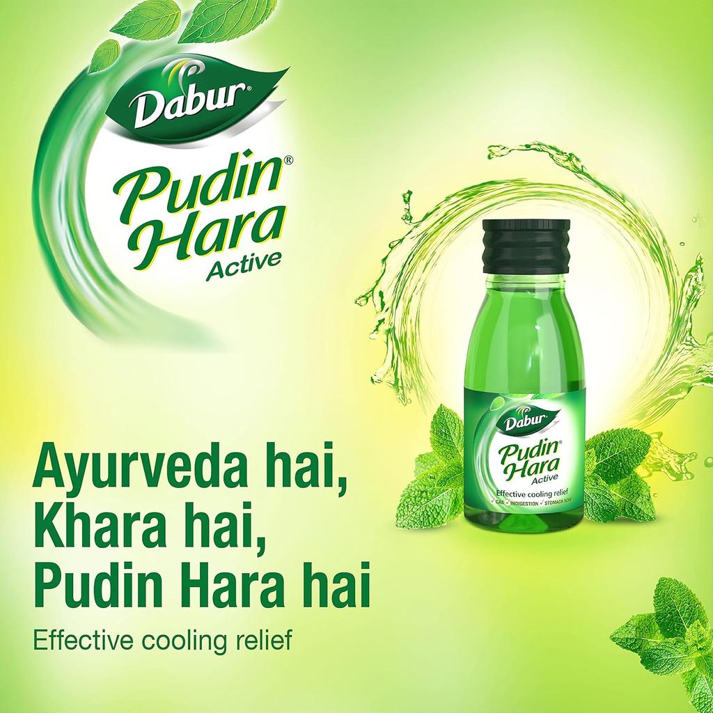 Dabur Pudin Hara Active Herbal Liquid 30 Ml Pack of 4 Mint Inspired Ayurvedic Oral Drops for Digestive Comfort Formula