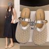 Fashion outer wear hollow bag head half slippers women's summer 2025 new versatile popular flat-bottomed mesh sandals