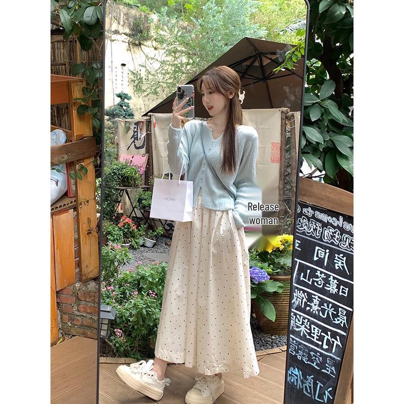 2026 Spring/Summer Polka Dot A-line Skirt for Women - Slimming & Versatile Hip-Covering for Early Autumn Casual Wear
