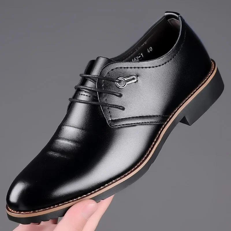 High Quality Formal Leather Men Dress Shoes Breathable Mens Casual Shoes Italian Luxury Brand Lace-Up Non-slip Men Driving Shoes