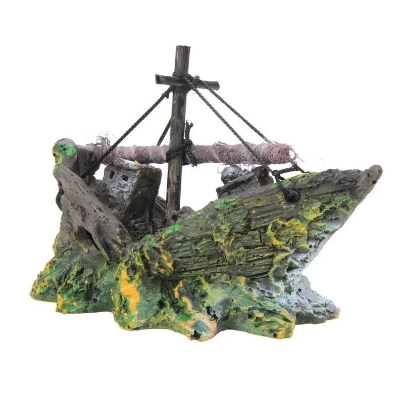 Aquarium Fish Tank Decoration Landscape Pirate Ship Shipwreck Retro Resin Design Accessories Home Decoration