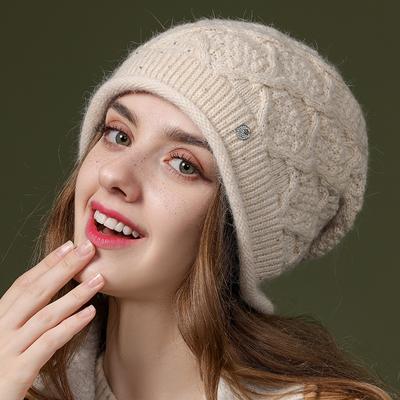 Women's Hats Autumn Fashionable Mom Winter Hat Ladies Warm Knitted Yarn Stacked Hat Caps