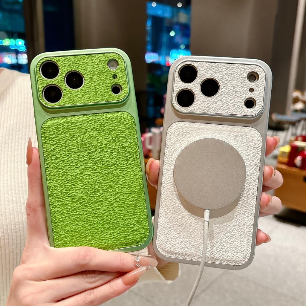 For Magsafe Magnetic Fashion Matte Leather Phone Case For iPhone 17 16 15 14 13 Pro Max Plus Instantly Turn 17 Big Window Cover