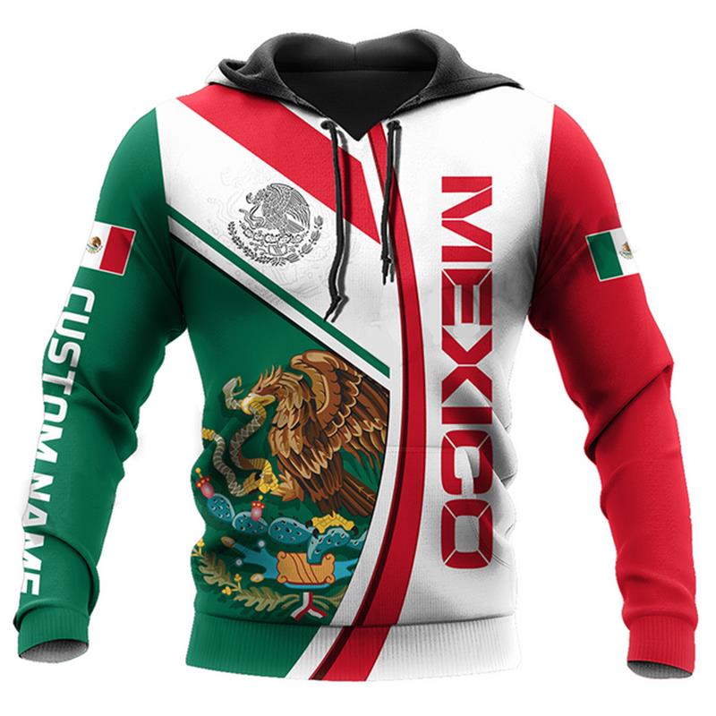Sweat à capuche imprimé drapeau national du Mexique pour homme Mode Motif aigle 3D Nouveauté Sweats Hip Hop Harajuku Pulls Oversize