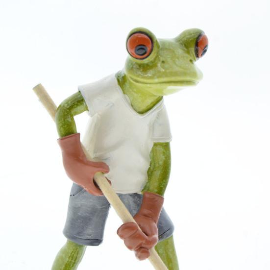 Mopping Cartoon Frog Figurine Doing Resin Statue Housework Frog Sculpture Home Office