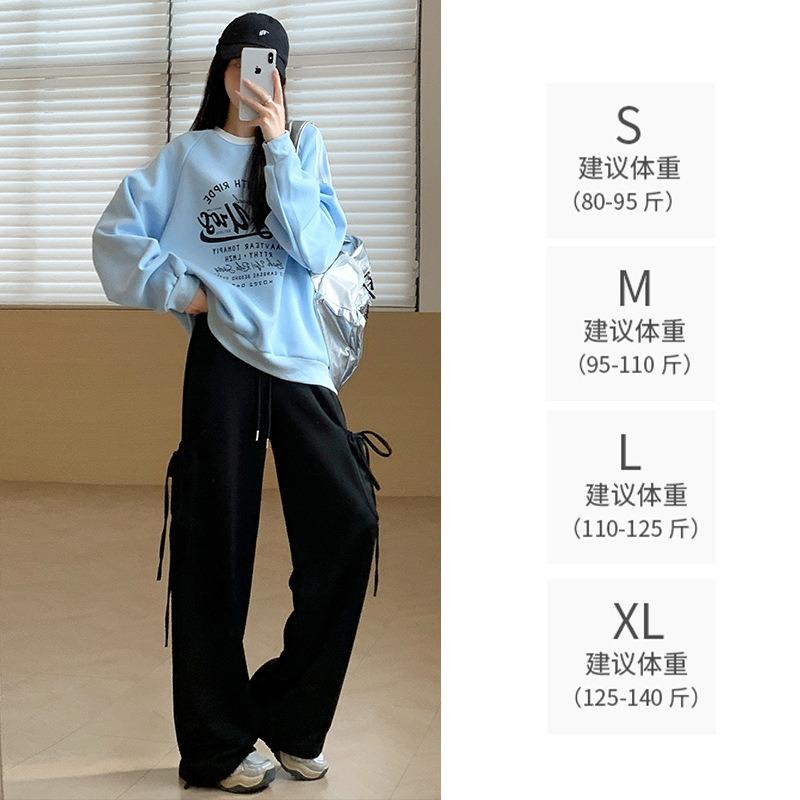 Bow Big Pocket Wide-leg Pants Women's Spring and Autumn New High-waisted and Thin Wide-leg Pants Casual Sweatpants