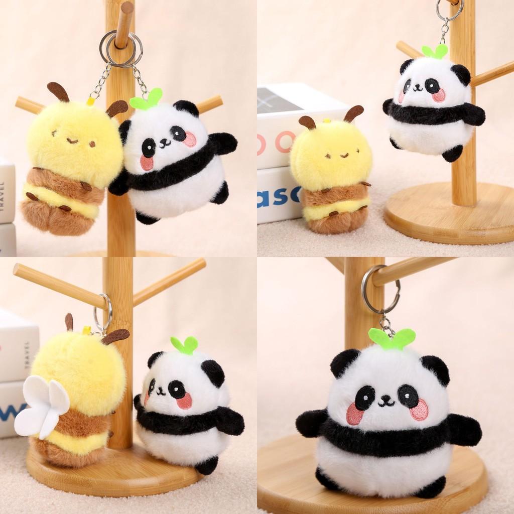 Panda And Bee Plush Keychain For Girls Gift Cute Animal Car Accessory