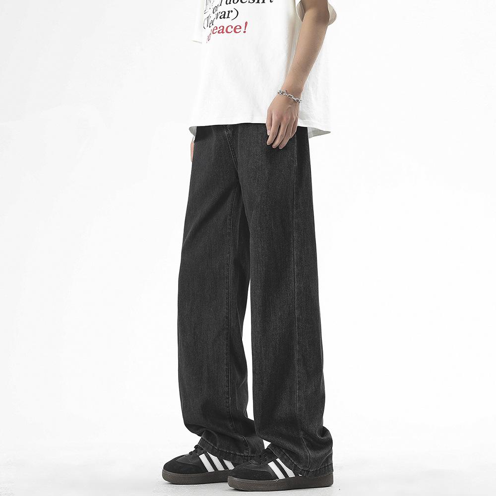 Three-bar Jeans with Loose Draping Style High Street Mopping Trousers