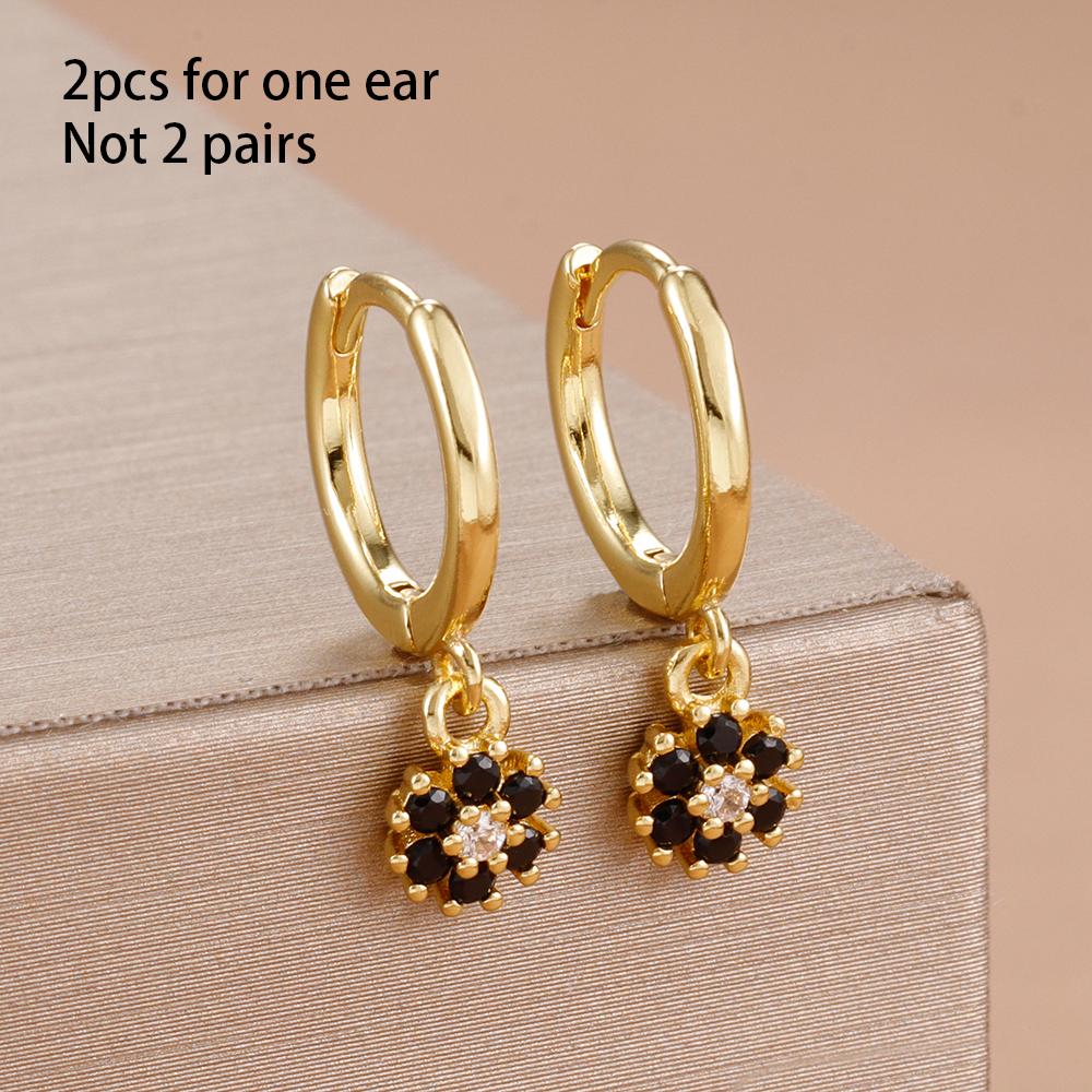 Exquisite Multicolor Crystal Flower Hoop Earrings for Women Girl Stainless Steel Fashion Korean Wedding Romantic Jewelry Gifts