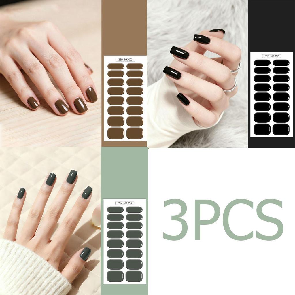 3PCS Solid Color No-Bake Gel Nail Stickers, Easy Application, Long-Lasting