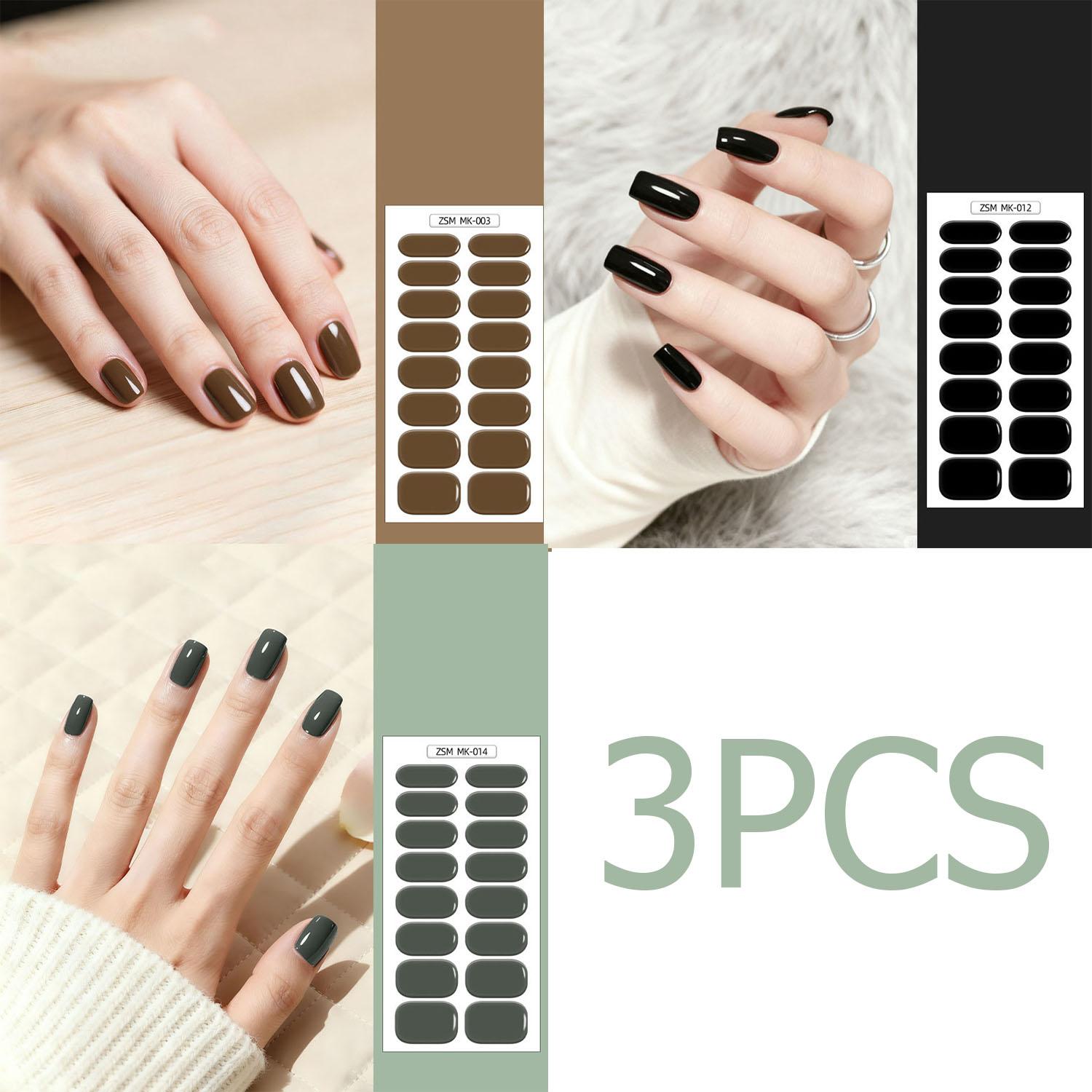 

3PCS Solid Color No-Bake Gel Nail Stickers, Easy Application, Long-Lasting 3PCS