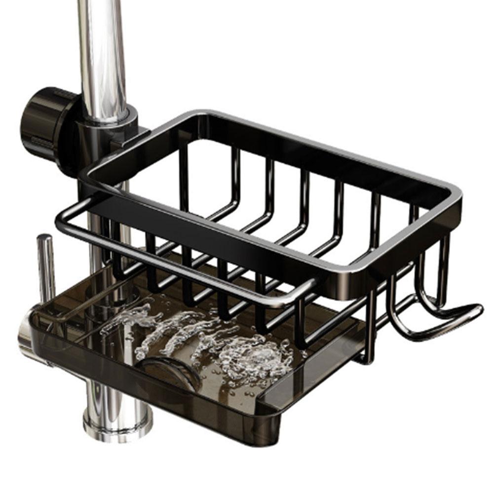 Kitchen Sink Faucet Organizer Detachable Sponge Holder for Kitchen Sink Faucet Drain Rack with Hook for Bathroom Scrubbers Soap