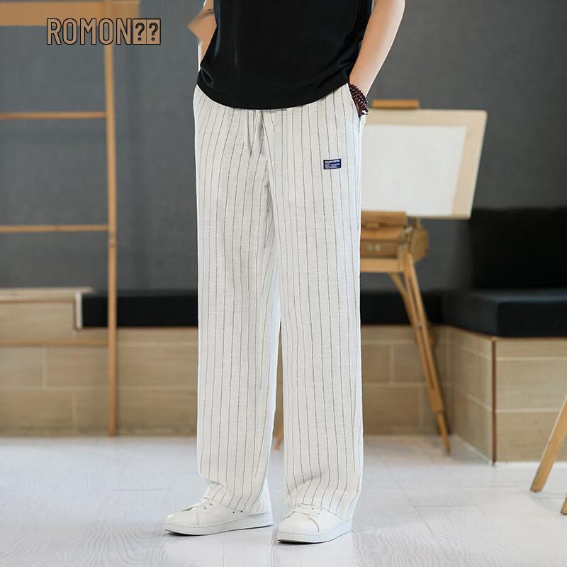 Romon Men s Linen-Cotton Blend Casual Straight-Leg Pants 5XL