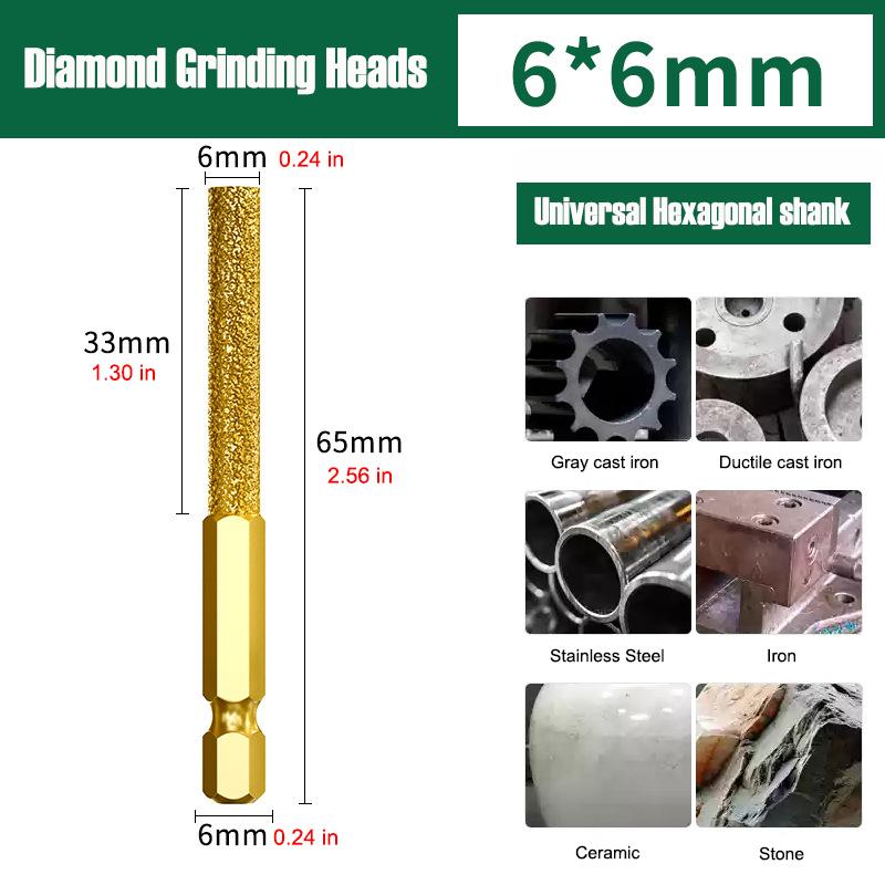 Diamond Grinding Head 6mm Universal Shank Brazing File For Cast Iron Stainless Steel Ceramics Stone Grinding Polishing Engraving