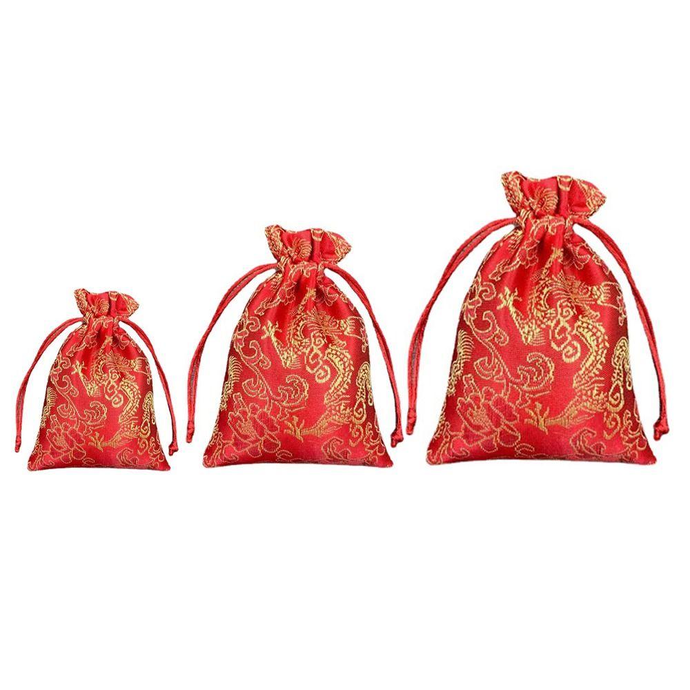 Dragon Embroidery Flower Drawstring Bag Storage Bag Festive Sugar Bag Canvas Flower Handbag  Party