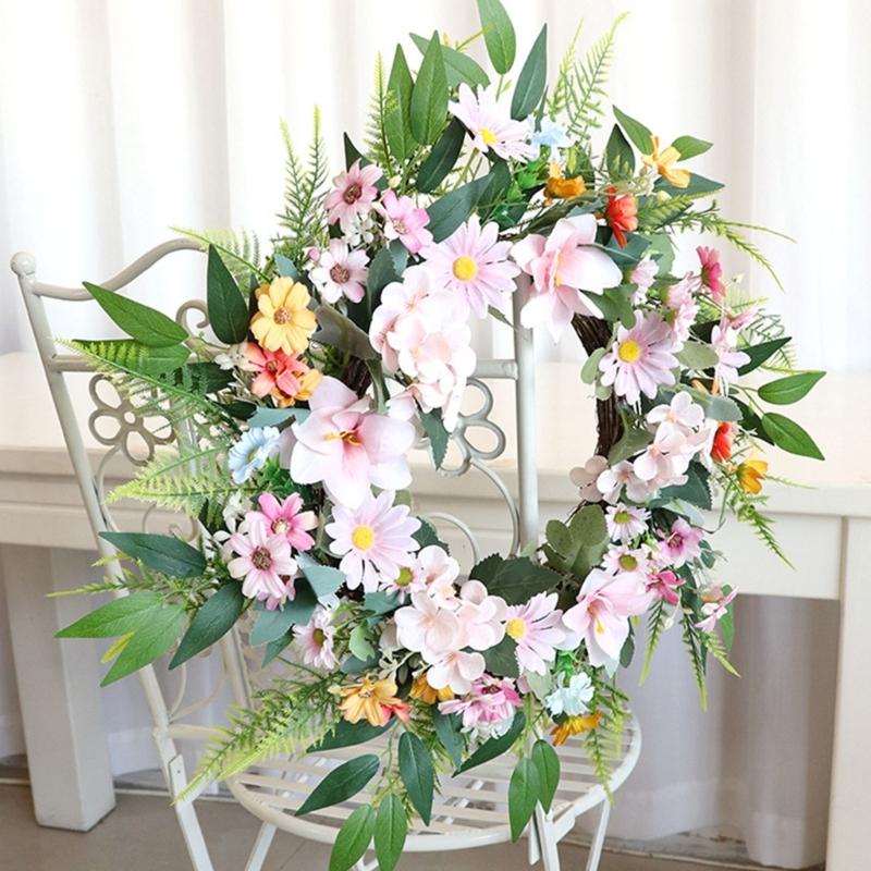 Artificial Flower with Leaves Wedding Wreath Spring Wreath Decoration for Door Window Hallway Farmhouses Home Decoration