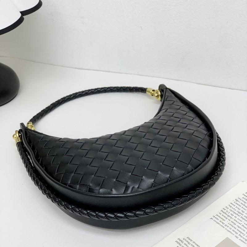 2025 Neue Damenhandtasche aus echtem Leder Handgewebte Achseltasche Vielseitige Halbmondtasche Einzelne Schulter Diagonale Umhängetasche Knödel-Damenhandtasche