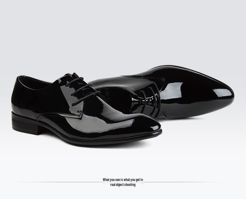 Brother Village Men's Patent Leather Lace-Up Formal Shoes – Shiny, Pointed Toe for Business or Weddings.