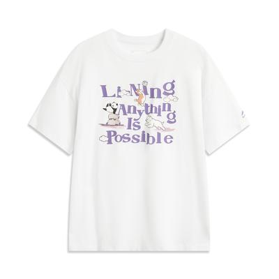 Li Ning Sports Lifestyle Series High Street American Vintage Letter Round Neck Comfortable Breathable Versatile Short Sleeve T-Shirt AHSV258-1