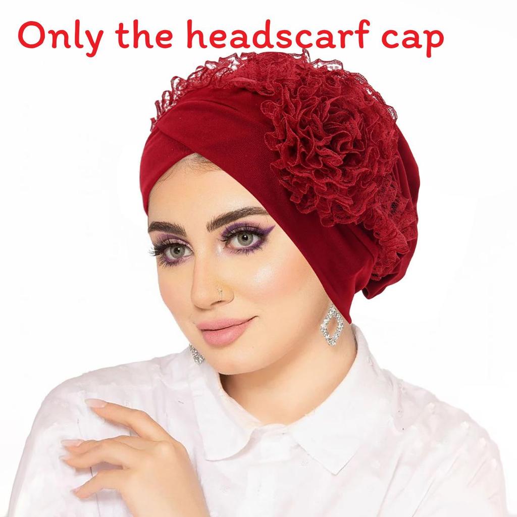 Pure Color Headscarf Hat With Floral Lace Design For Women Summer Winter Spring Fall