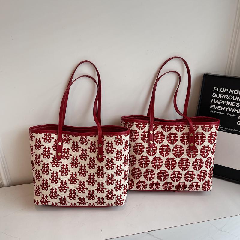 Fabric Happy Word Large Capacity Women's Handbags Natial Style Bride Bag 2026 Fashi Bags for Women Temperament Shoulder Bag