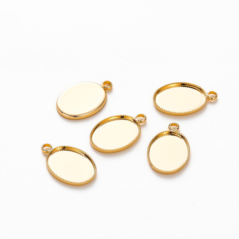 10 Pièces/Lot Plaqué Or 14K 18K Cabochon Avec Trou Base de Pendentif Plateau Vide Lunette DIY Pendentif Fait Main Bijoux Fabrication Fournitures