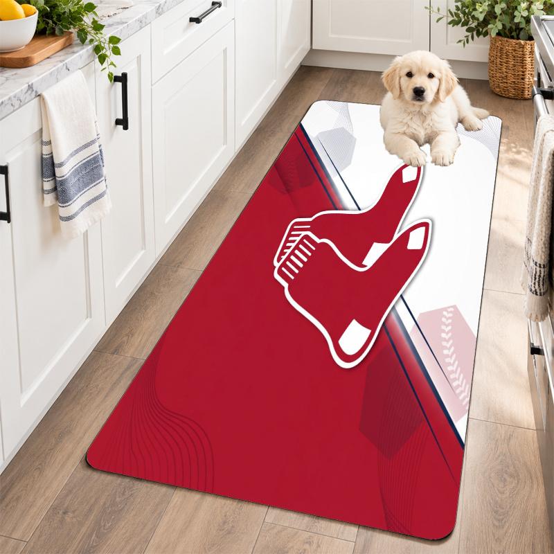 Flannel Kitchen Mat Boston Red Sox Soft Area Rug Non Slip Floor Carpet Home Decoration
