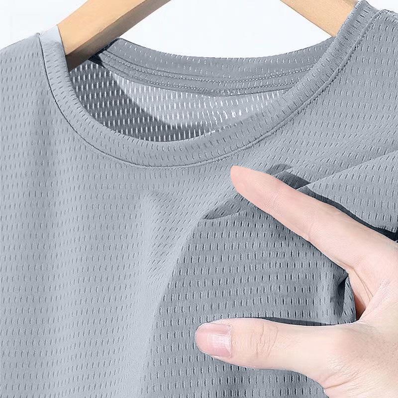 Men's Quick-Dry Ice Silk Mesh T-Shirt: Solid Color, Breathable, Loose Fit, Plus Size, Short Sleeve