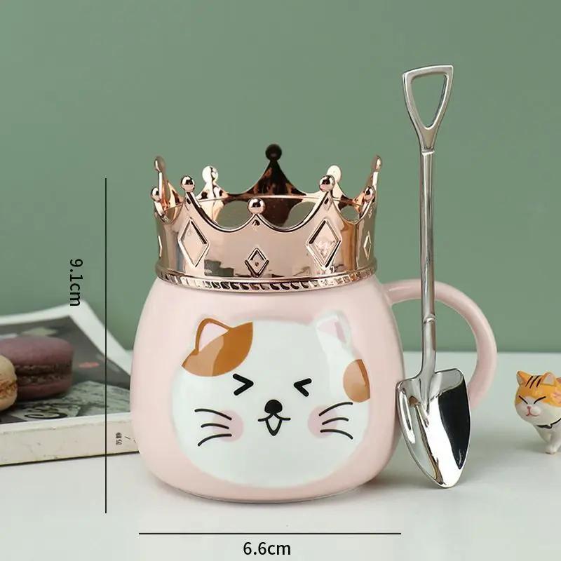 Hrnček s držákem na mobilní telefon ve tvaru korunky, Kreslený keramický hrnek s kočkou, Vysoce hodnotné dívčí sklenice na vodu, Dárkové nápojové nádobí