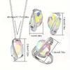 3 Stück Bunte Zirkon Anhänger Ringe Ohrringe Halsketten Set Modische Hochzeit Zirkon Geschenke für Frauen