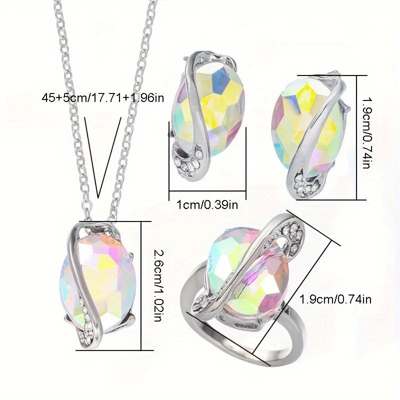 3 Stück Bunte Zirkon Anhänger Ringe Ohrringe Halsketten Set Modische Hochzeit Zirkon Geschenke für Frauen