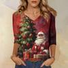 3/4 Sleeve Shirts For Women Print Christmas Tees Blouses Casual Plus Size Basic Tops Pullover