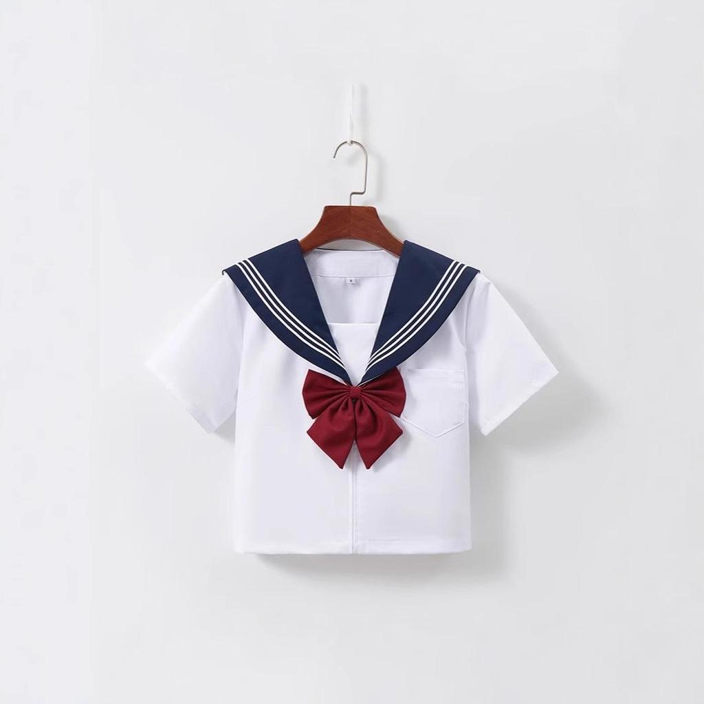 Navy Collar White Japanese School-Style Sailor Suit JK Uniform Skirt Set