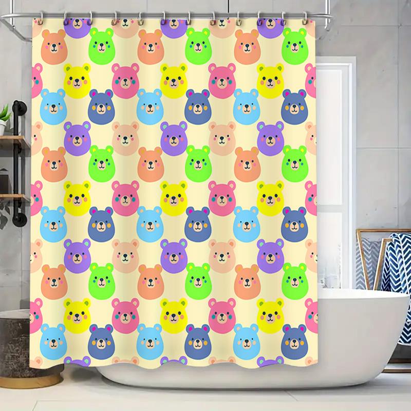 

Adorable Bear Face Shower Curtain Fun Animal Print Home Decor For Bathroom Pink Green Blue Yellow Purple Orange Colorful Design W60H190(CM)-1 Pcs