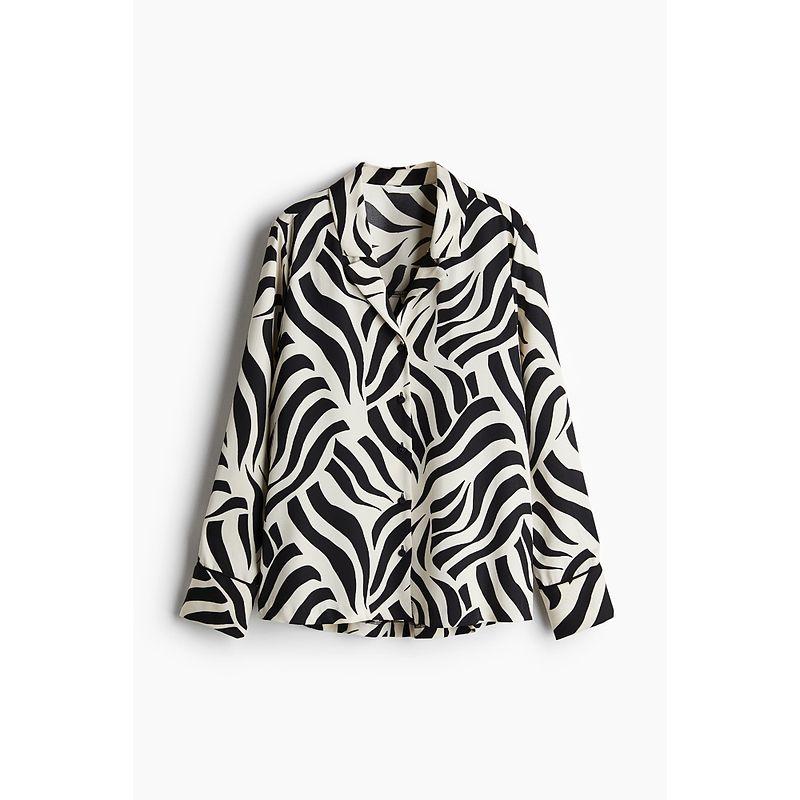 

HM Women s Shirt Fall Fashion Polo Collar Inner Wear Diagonal Cloth Cuban Collar Long Sleeves Tops 1261226 Black/Pattern 160/88