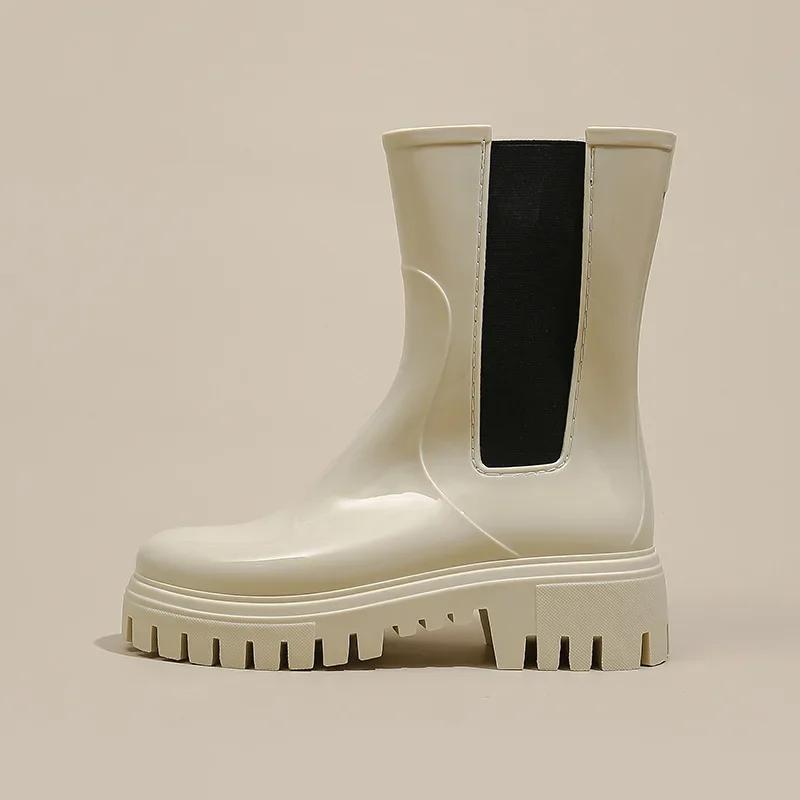 мода Женская верхняя одежда резиновые сапоги симпатичные водонепроницаемые туфли короткие — фото 4