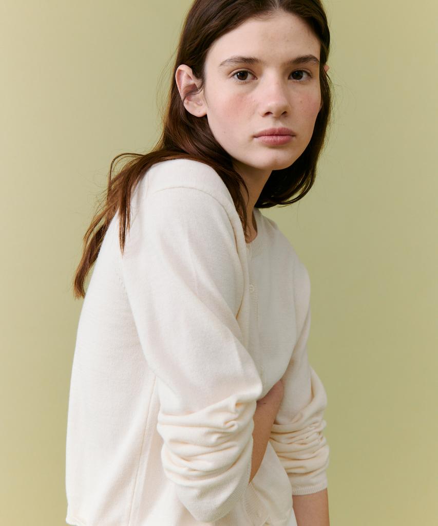 Deolil Crop Button Cardigan_Ivory