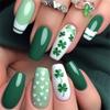 Stylish Green Shamrock Medium False Nail Acrylic Stick On Nail Full Cover Press On Nail For Patrick's Day And Parties